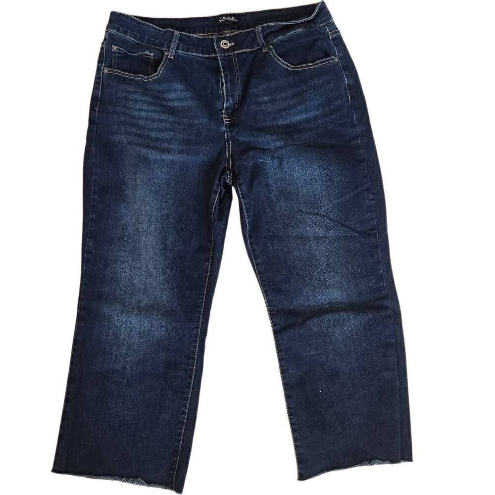 Charlie Women's Low Rise Raw Hem Dark Wash Denim Crop Jeans Blue Size 14